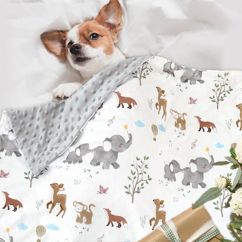 BOPRIO Baby Blankets for Unisex Boys Girls, Super Soft Nursery Minky Blankets with Woodland Animal Design and Dotted Fleece Backing, Printed Bed Throws Newborn Toddler Gift 30 x 40 Inch - Image 3